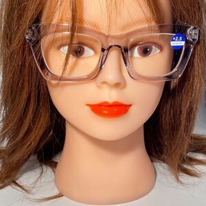 1071 Gretchen Reading Glasses 2.5 Square Clear Gray Frames Oversize NWT